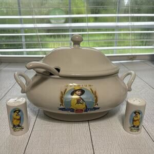 Vintage Nabisco Soup Tureen Salt Pepper Set Ceramic w/Ladle
